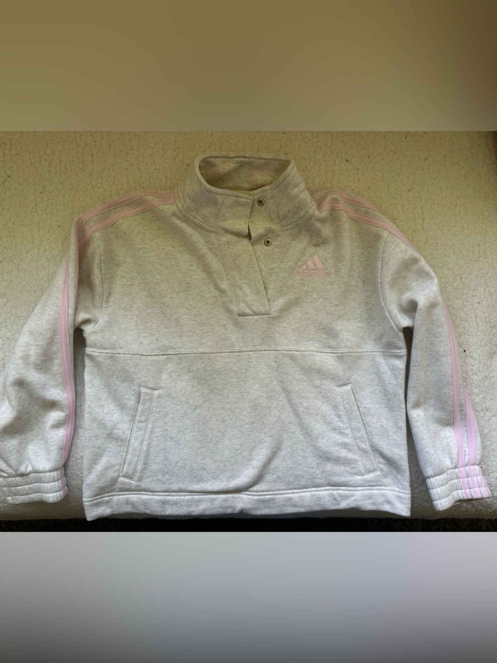 adidas Light Gray and Pink Kids Pullover Hoodie